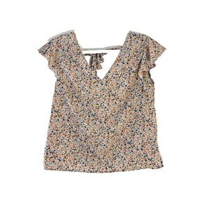 Shein Womans Micro Floral Top Size M Flutter Sleeve Boho Beachy Dainty Fairy